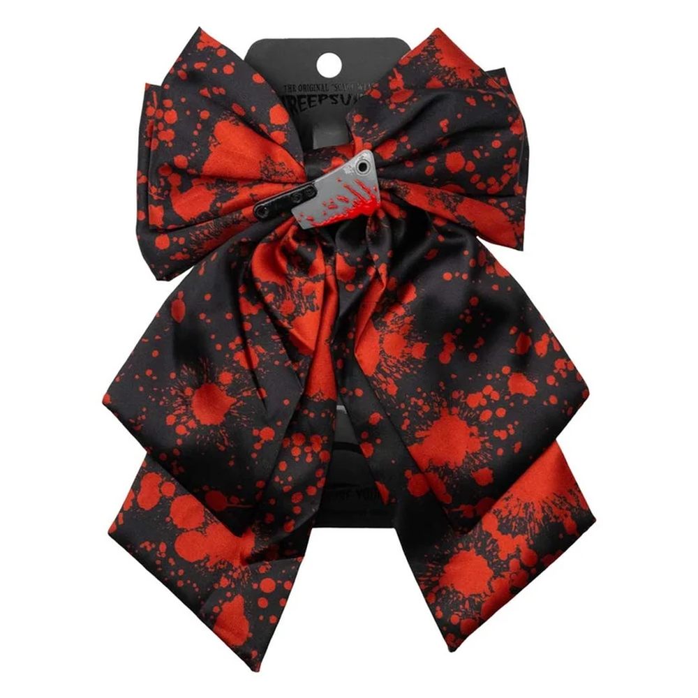 Kreepsville - Blood Splatter Cleaver Satin Hair bow - Black/Red